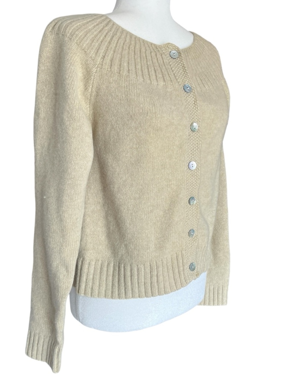 Sundance Lambswool Cardigan Sweater Cream Ribbed Cottagecore Womens Large - Picture 3 of 5